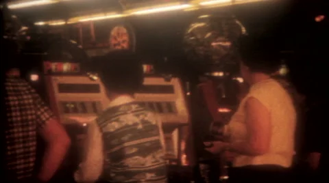 Tourist play slot machines at Las Vegas casino 1950 vintage film home movie 3680 Stock Footage 68147827