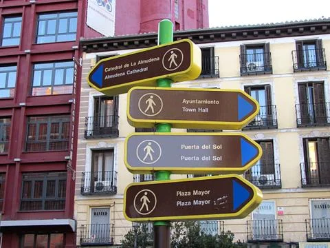 Tourist pointers in Madrid, capital of Spain Stock Photos