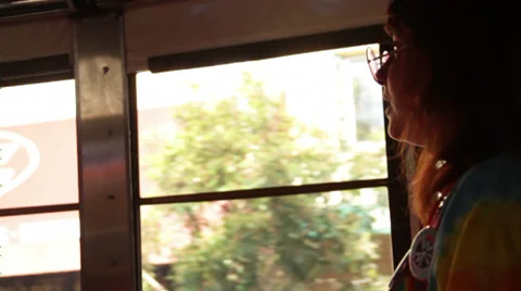 Tourist pointing out something through window Hippy Groovy 60's 70's Stock Footage 35442607