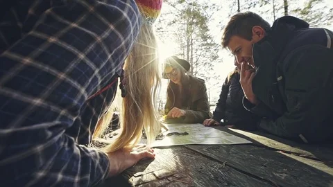 Tourist pointing on the world map for planning journey Stock Footage 83216177