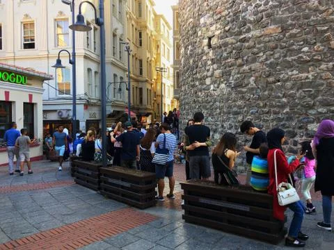 Tourist queue for The Galata Tower Stock Photos