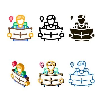 Tourist reading map icon minimal vector outline Stock Illustration
