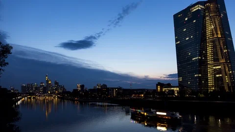Tourist ship on river Main at night, Frankfurt, Germany, time lapse Stock Footage 90053373