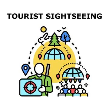 Tourist sightseeing concept exploring global travel destinations Stock Illustration