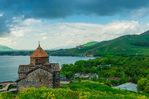 Tourist site of Armenia Sevanavank Monastery on the shore of Lake Sevan Stock Photos
