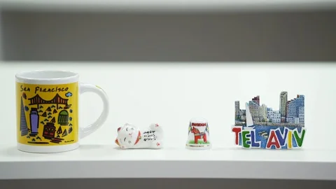 Tourist souvenirs from different cities Stock Footage 85600738