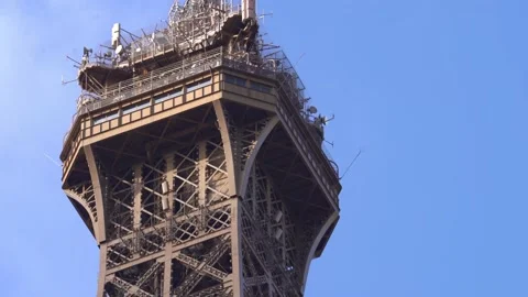 Tourist At Summit Of The Eiffel Tower In Paris, France - Zoom Out Stock Footage 224661844