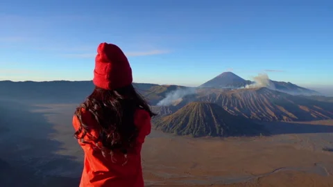 Tourist Take pictures of Mount Bromo active volcano Located in Bromo. Stock Footage 254090953