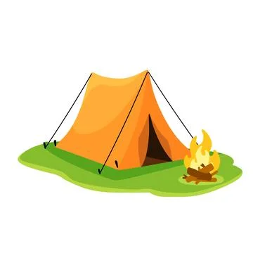 Tourist tent and fire. Triangular shelter Stock Illustration