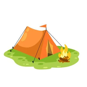 Tourist tent and fire. Triangular shelter Stock Illustration