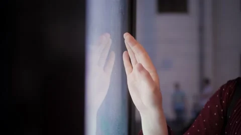 Tourist using interactive touchscreen display of electronic multimedia kiosk. Stock Footage 154630189