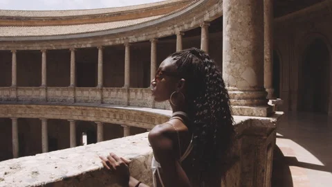Tourist Using Smartphone In The Alhambra Stock Footage 141548234