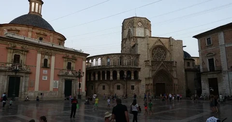 Tourist visiting Plaze de Virgin  at old square in Valencia Stock Footage 80851641