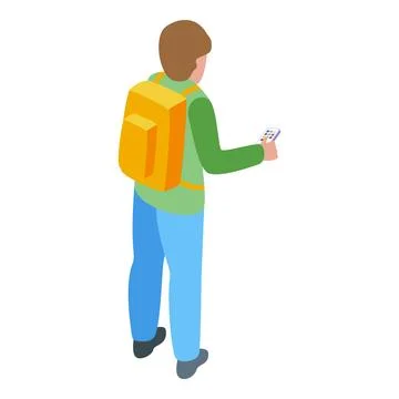 Tourist walking and using navigation app on smartphone Stock Illustration