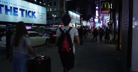 Tourist walking down broadway street -newyork city september 12 2017 Stock Footage