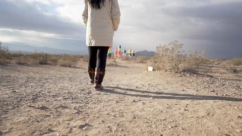 Tourist walking towards 7 magic mountain Stock Footage 101588228