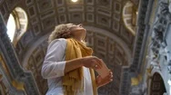 Tourist Woman Taking Photo Of Basilica Interior While Sightseeing In Rome City Stock Footage