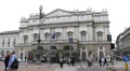 Touristic Attraction Tram Vintage Tramway Passing Manzoni Street Scala Milan HD Footage