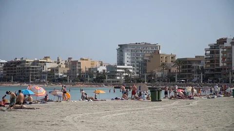 Touristic beach by resort Stock Footage 128349880