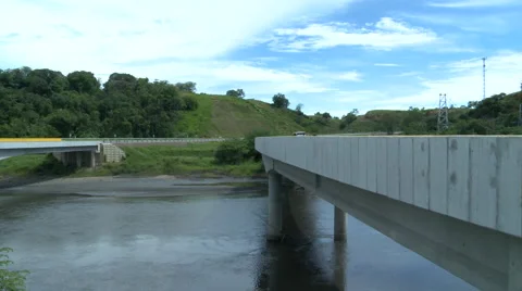 Touristic Bus on the road bridge Stock Footage 60398383