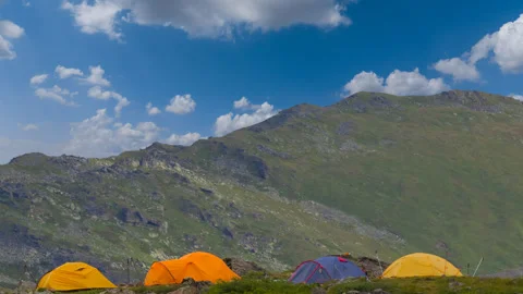 Touristic camp in a mountains time lapse scene Stock Footage 263323725