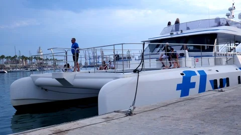 Touristic catamaran at sunset Video stock 115917970