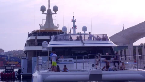 Touristic catamaran at sunset Stock Footage 115920001