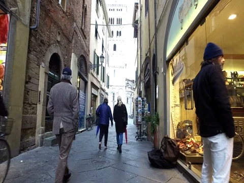 Touristic Street in Lucca town,Italy 29 February 2017 Stock Footage