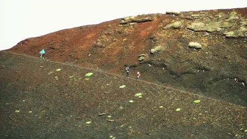 Tourists along the path that leads to the upper crater of the Silvestri Craters Stock Footage 233470212
