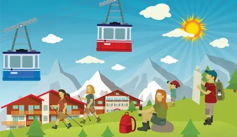 Tourists in the alps Stock Illustration