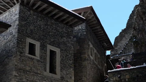 Tourists in Ancient Mountain Monastery Stock Footage 60673689