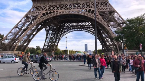 Tourists and Eiffel Tower Paris France Stock Footage 104599093