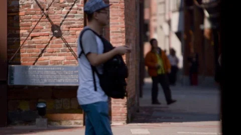 Tourists are visiting Bopiliao Historical Block, a historical street. Taiwan. Stock Footage