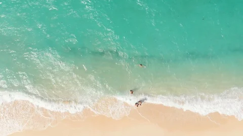 Tourists are walking through the beach on Philippines / 4K Drone Video Stock Footage 103606377