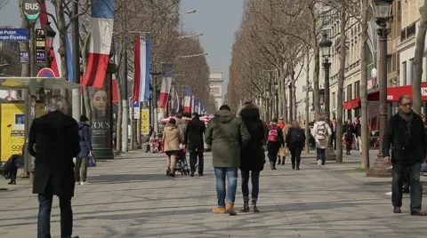 Tourists Avenue des Champs-Élysées - Paris, France Stock Footage 61237182