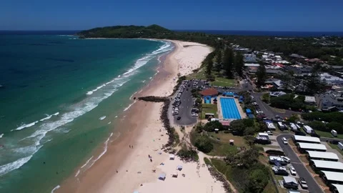 Tourists At The Beach Of Byron Bay In Summer With Byron Bay Swimming Pool And Stock-Footage 330976341