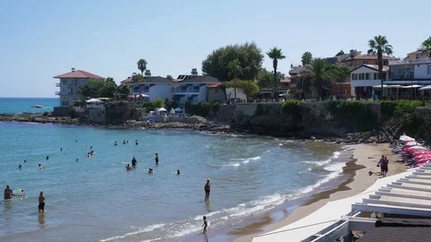 Tourists on the beach in Side Turkey Video stock 97043767