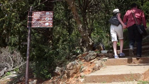 Tourists begin the hike up Mount Srd in Dubrovni, Croatia 스톡 동영상 74094739