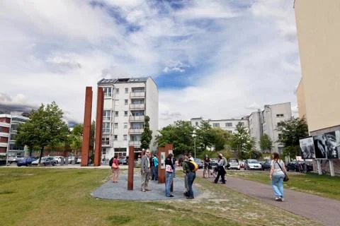 Tourists at the berlin wall memorial bernauer strasse Stock Photos