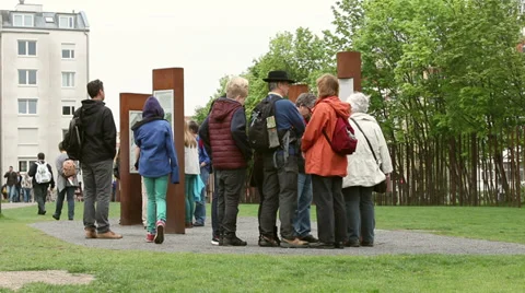 Tourists at Berlin Wall Memorial Stock Footage 37840171