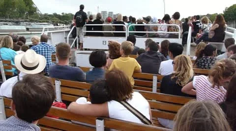 Tourists on Boat Looking Up at Eiffel Tower Stock Footage 11883113