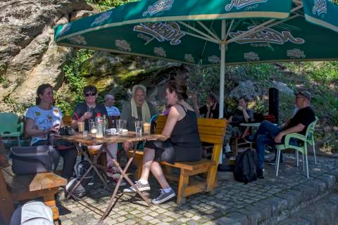 Tourists in a cafe Stock Photos