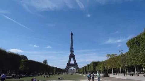 Tourists on Champ de Mars in Front of Eiffel Tower Stock Footage 11883006