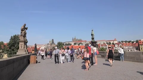 Tourists on Charles Bridge 5 Stock Footage 84173229