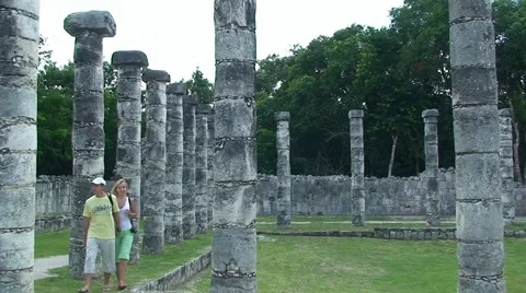 Tourists at Chichen Itza ruins Stock Footage 53427496