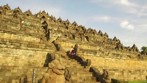 Tourists climbing Borobudur Temple, Java, Indonesia Stock Footage 131151707