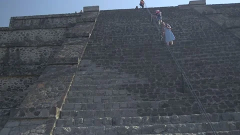 Tourists Climbing Steps Of Pyramid Of The Moon, Teotihuacan, Mexico City Stock Footage 154631871