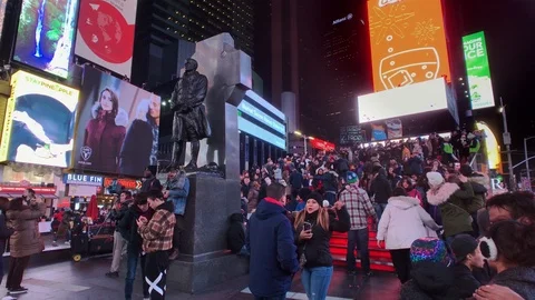 Tourists Congregate on Red Steps in Times Square- Midtown Manhattan (NYC) Stock Footage 101308880