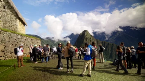 Tourists crowd Machu Picchu viewpoint Peru Editorial Stock Footage 332180882