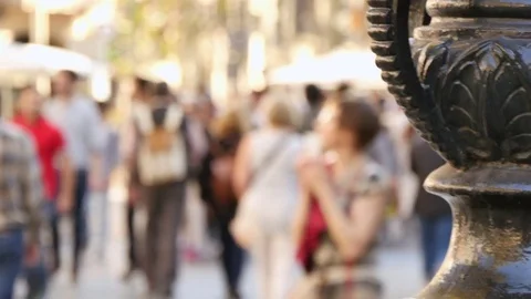 Tourists Crowd Visiting Barcelona in Autumn Stock Footage